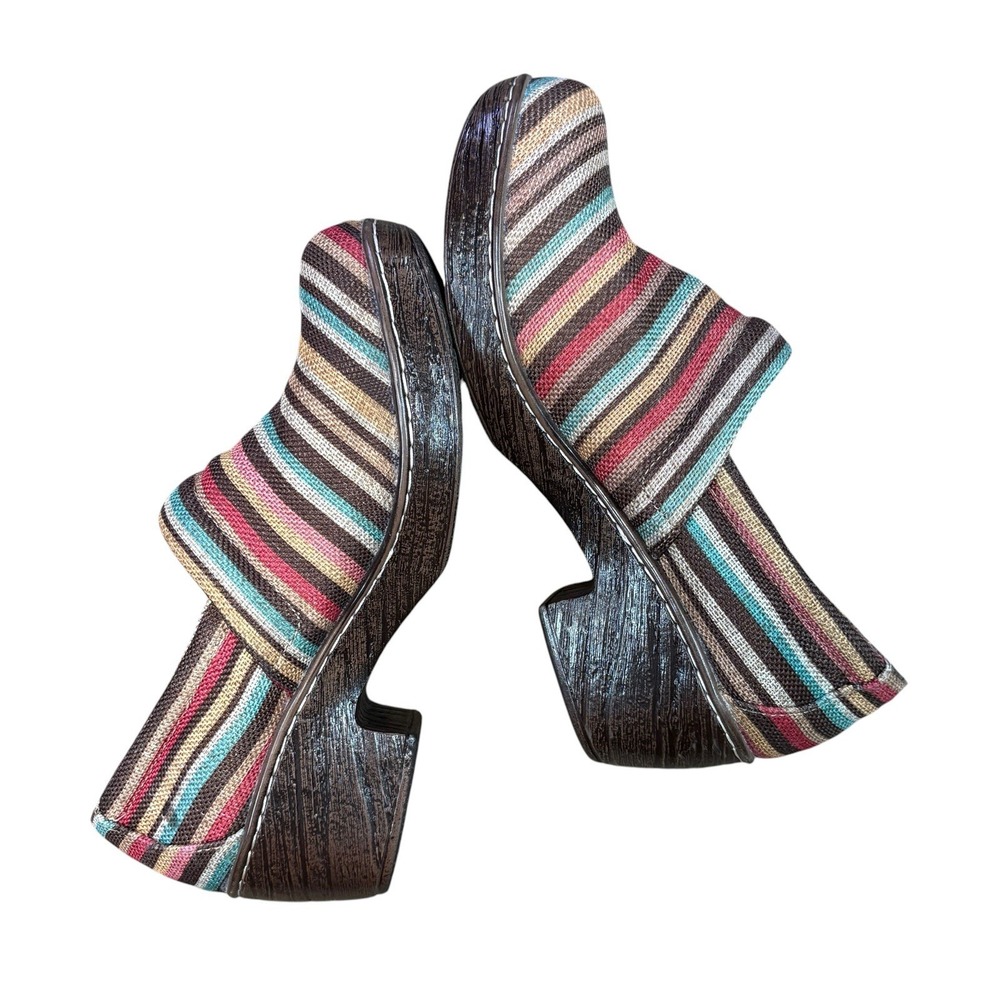 b.ø.c. Striped Slip-On Clogs Comfort Heels Women's Size 8 Fabric Multicolor